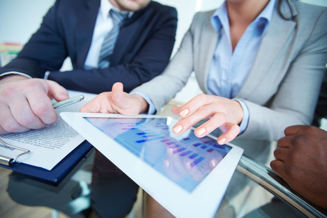 Successful client reviewing financial plan